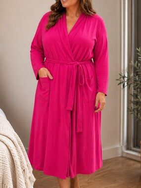 Ti Voglio Fuchsia Cotton Blend Bathrobe Plus Size 2X/3X Lounge Robe